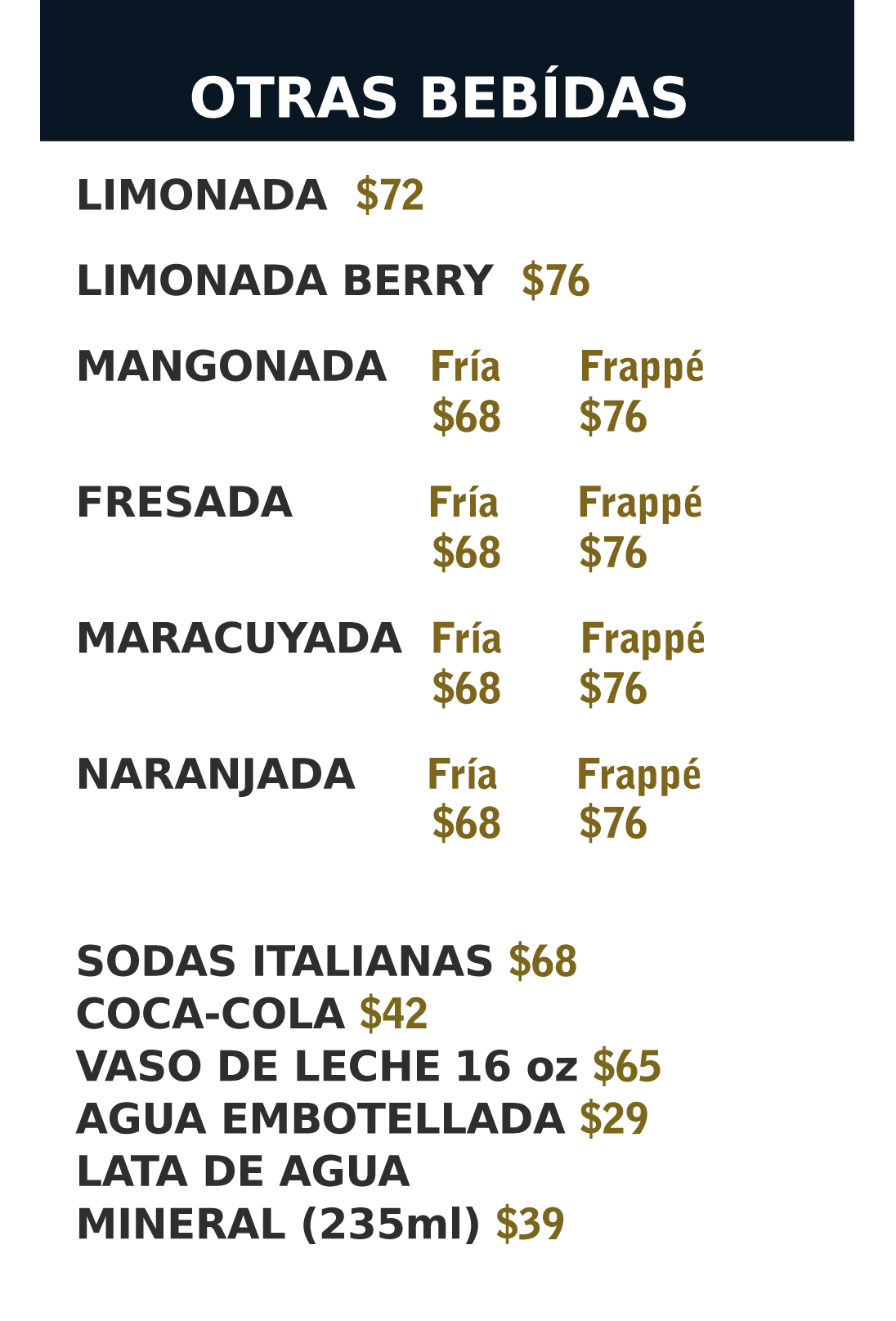 variedad de bebidas refrescantes para los mas tradicionales